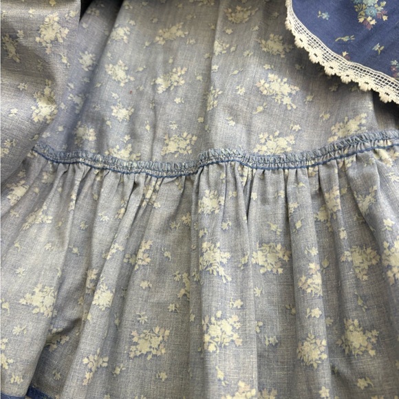 Vintage Blue Floral Maxi Skirt with White Lace Trim - Picture 3 of 6